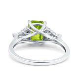 Art Deco Emerald Cut Wedding Bridal Ring Round Simulated Cubic Zirconia 925 Sterling Silver