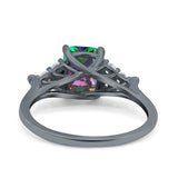 Art Deco Emerald Cut Wedding Bridal Ring Round Simulated Cubic Zirconia 925 Sterling Silver