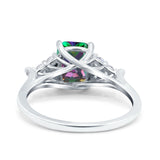 Art Deco Emerald Cut Wedding Bridal Ring Round Simulated Cubic Zirconia 925 Sterling Silver