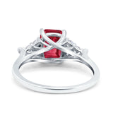 Art Deco Emerald Cut Wedding Bridal Ring Round Simulated Cubic Zirconia 925 Sterling Silver