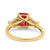 Art Deco Emerald Cut Wedding Bridal Ring Round Simulated Cubic Zirconia 925 Sterling Silver