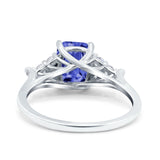 Art Deco Emerald Cut Wedding Bridal Ring Round Simulated Cubic Zirconia 925 Sterling Silver