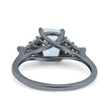 Art Deco Emerald Cut Wedding Bridal Ring Round Simulated Cubic Zirconia 925 Sterling Silver