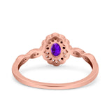 Halo Vintage Floral Art Deco Wedding Bridal Ring Oval Simulated Cubic Zirconia 925 Sterling Silver