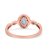Halo Vintage Floral Art Deco Wedding Bridal Ring Oval Simulated Cubic Zirconia 925 Sterling Silver