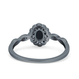 Halo Vintage Floral Art Deco Wedding Bridal Ring Oval Simulated Cubic Zirconia 925 Sterling Silver
