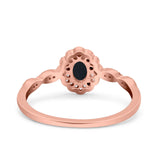 Halo Vintage Floral Art Deco Wedding Bridal Ring Oval Simulated Cubic Zirconia 925 Sterling Silver