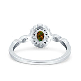 Halo Vintage Floral Art Deco Wedding Bridal Ring Oval Simulated Cubic Zirconia 925 Sterling Silver