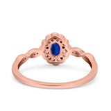 Halo Vintage Floral Art Deco Wedding Bridal Ring Oval Simulated Cubic Zirconia 925 Sterling Silver