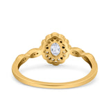 Halo Vintage Floral Art Deco Wedding Bridal Ring Oval Simulated Cubic Zirconia 925 Sterling Silver