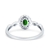 Halo Vintage Floral Art Deco Wedding Bridal Ring Oval Simulated Cubic Zirconia 925 Sterling Silver