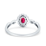 Halo Vintage Floral Art Deco Wedding Bridal Ring Oval Simulated Cubic Zirconia 925 Sterling Silver