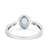 Halo Vintage Floral Art Deco Wedding Bridal Ring Oval Simulated Cubic Zirconia 925 Sterling Silver