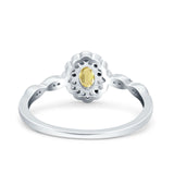 Halo Vintage Floral Art Deco Wedding Bridal Ring Oval Simulated Cubic Zirconia 925 Sterling Silver