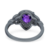 Halo Art Deco Wedding Pear Bridal Ring Marquise Round Simulated Cubic Zirconia 925 Sterling Silver