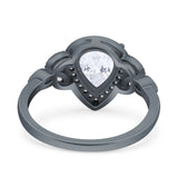 Halo Art Deco Wedding Pear Bridal Ring Marquise Round Simulated Cubic Zirconia 925 Sterling Silver