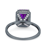 Emerald Cut Art Deco Halo Wedding Bridal Engagement Ring Round Simulated Cubic Zirconia 925 Sterling Silver