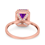 Emerald Cut Art Deco Halo Wedding Bridal Engagement Ring Round Simulated Cubic Zirconia 925 Sterling Silver