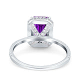 Emerald Cut Art Deco Halo Wedding Bridal Engagement Ring Round Simulated Cubic Zirconia 925 Sterling Silver