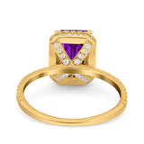 Emerald Cut Art Deco Halo Wedding Bridal Engagement Ring Round Simulated Cubic Zirconia 925 Sterling Silver