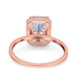 Emerald Cut Art Deco Halo Wedding Bridal Engagement Ring Round Simulated Cubic Zirconia 925 Sterling Silver
