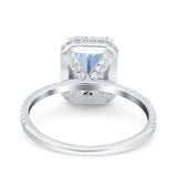 Emerald Cut Art Deco Halo Wedding Bridal Engagement Ring Round Simulated Cubic Zirconia 925 Sterling Silver