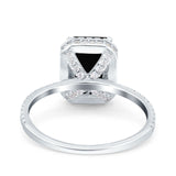 Emerald Cut Art Deco Halo Wedding Bridal Engagement Ring Round Simulated Cubic Zirconia 925 Sterling Silver