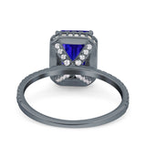 Emerald Cut Art Deco Halo Wedding Bridal Engagement Ring Round Simulated Cubic Zirconia 925 Sterling Silver