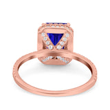 Emerald Cut Art Deco Halo Wedding Bridal Engagement Ring Round Simulated Cubic Zirconia 925 Sterling Silver