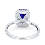 Emerald Cut Art Deco Halo Wedding Bridal Engagement Ring Round Simulated Cubic Zirconia 925 Sterling Silver