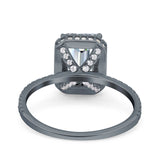 Emerald Cut Art Deco Halo Wedding Bridal Engagement Ring Round Simulated Cubic Zirconia 925 Sterling Silver