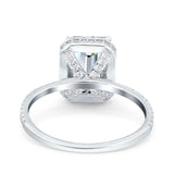 Emerald Cut Art Deco Halo Wedding Bridal Engagement Ring Round Simulated Cubic Zirconia 925 Sterling Silver
