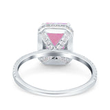 Emerald Cut Art Deco Halo Wedding Bridal Engagement Ring Round Simulated Cubic Zirconia 925 Sterling Silver