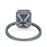 Emerald Cut Art Deco Halo Wedding Bridal Engagement Ring Round Simulated Cubic Zirconia 925 Sterling Silver