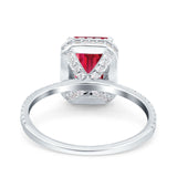 Emerald Cut Art Deco Halo Wedding Bridal Engagement Ring Round Simulated Cubic Zirconia 925 Sterling Silver