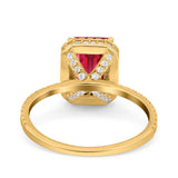 Emerald Cut Art Deco Halo Wedding Bridal Engagement Ring Round Simulated Cubic Zirconia 925 Sterling Silver