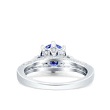 Art Deco Wedding Engagement Bridal Ring Round Simulated Cubic Zirconia 925 Sterling Silver