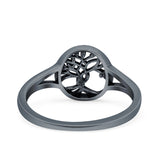 Tree of Life Ring Band Oxidized Round 925 Sterling Silver (10mm)