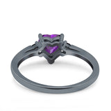 Art Deco Heart Three Stone Wedding Bridal Ring Round Black Simulated Cubic Zirconia 925 Sterling Silver