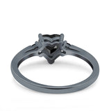 Art Deco Heart Three Stone Wedding Bridal Ring Round Black Simulated Cubic Zirconia 925 Sterling Silver