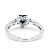 Art Deco Heart Three Stone Wedding Bridal Ring Round Black Simulated Cubic Zirconia 925 Sterling Silver