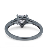 Art Deco Heart Three Stone Wedding Bridal Ring Round Black Simulated Cubic Zirconia 925 Sterling Silver