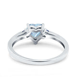 Art Deco Heart Three Stone Wedding Bridal Ring Round Blue Sapphire Simulated Cubic Zirconia 925 Sterling Silver