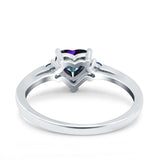 Art Deco Heart Three Stone Wedding Bridal Ring Round Blue Sapphire Simulated Cubic Zirconia 925 Sterling Silver