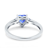 Art Deco Heart Three Stone Wedding Bridal Ring Round Blue Sapphire Simulated Cubic Zirconia 925 Sterling Silver