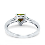 Art Deco Heart Three Stone Wedding Bridal Ring Round Green Emerald Simulated Cubic Zirconia 925 Sterling Silver