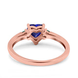 Art Deco Heart Three Stone Wedding Bridal Ring Round Green Emerald Simulated Cubic Zirconia 925 Sterling Silver