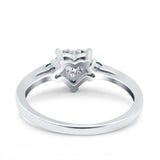 Art Deco Heart Three Stone Wedding Bridal Ring Round Green Emerald Simulated Cubic Zirconia 925 Sterling Silver