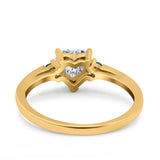 Art Deco Heart Three Stone Wedding Bridal Ring Round Green Emerald Simulated Cubic Zirconia 925 Sterling Silver