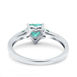 Art Deco Heart Three Stone Wedding Bridal Ring Round Green Emerald Simulated Cubic Zirconia 925 Sterling Silver